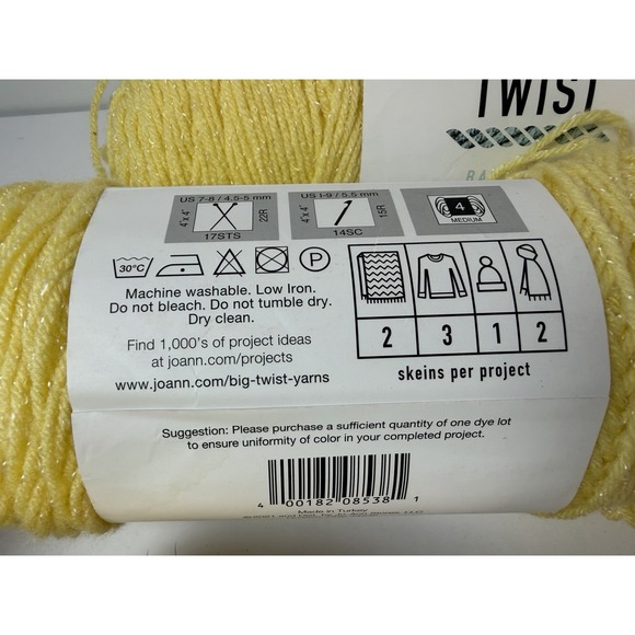 Lil Twist Baby Yarn Yellow 4 Skeins 380yds 6oz Each - Picture 6 of 8